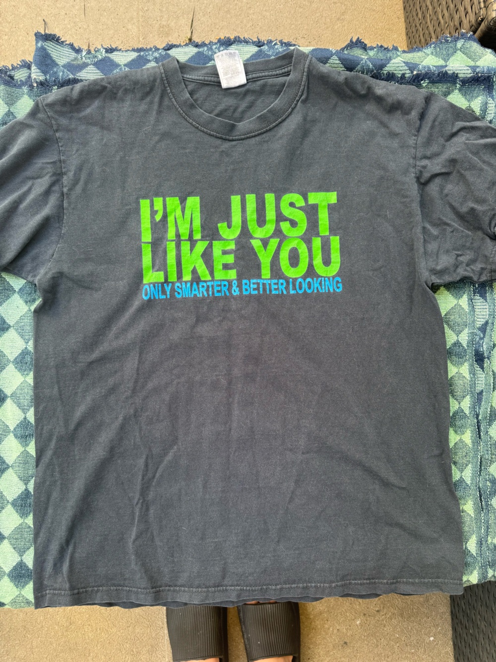 Fruit of the Loom Black Short Sleeve Tee with Green & Blue Graphic